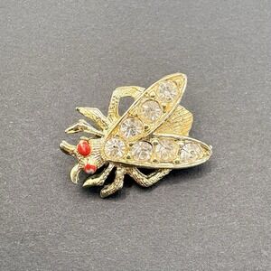 Vintage Nemo Fly Bug Insect Rhinestone Brooch Pin Gold Tone 1" Retro Dainty